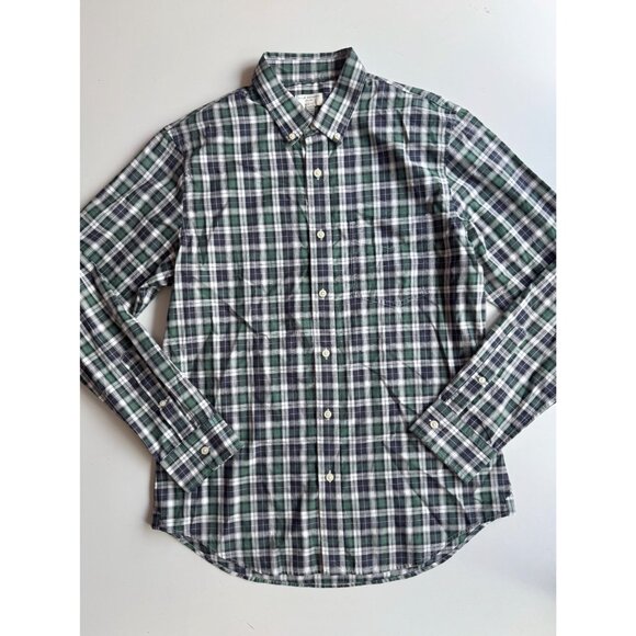 CLUB MONACO Navy Green Check Cotton Slim Fit Button Down Oxford Shirt, Size L - Picture 3 of 12